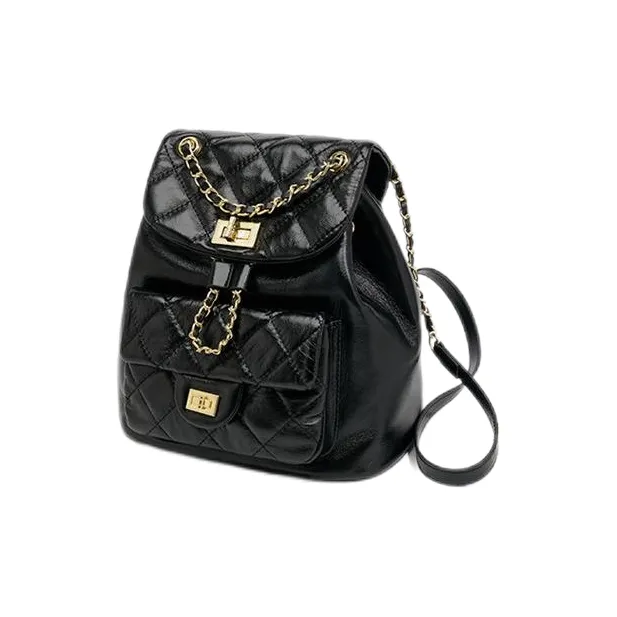 FOXER Cow Leather Versatile Backpack Diamond Pattern Backpack Regular Women's Black-5