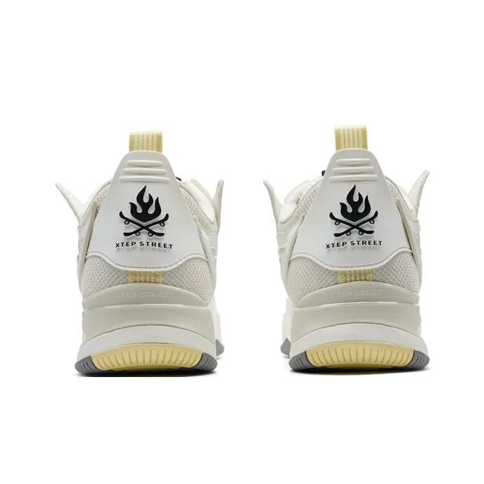 XTEP Yujie PLUS Anti-Slip Wear-Resistant Low-Top Skateboard Shoes Men's White Gray-4