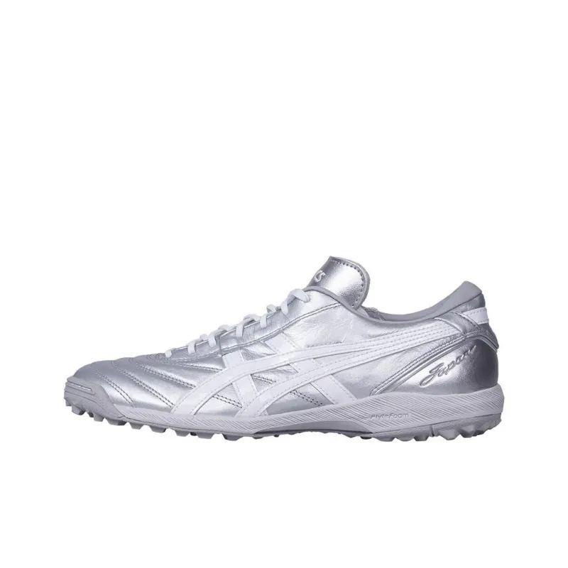 Asics C3 TF Rubber Broken Studs Artificial Ground Anti Slip Wear Resistant Soccer Shoes Unisex Silver-0