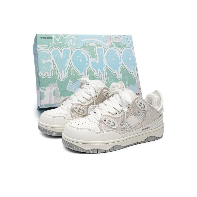 CVOJOO Gift Box Set, Puffy Shoes Low Top Skateboard Shoes Unisex White-0