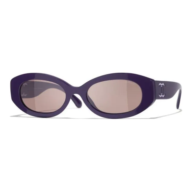 CHANEL Nylon Acetate Oval Sunglasses Unisex Purple-0