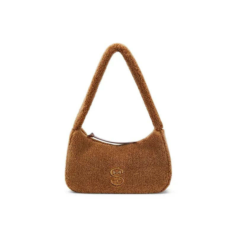 Simedin Faux Fur Shoulder Bag Women's Caramel Brown/Ecru-6