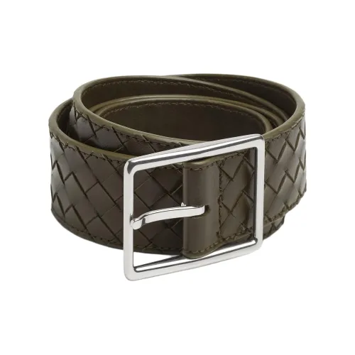 Bottega Veneta Woven Design, Pin Buckle Leather Belts Men's Green 3.5CM