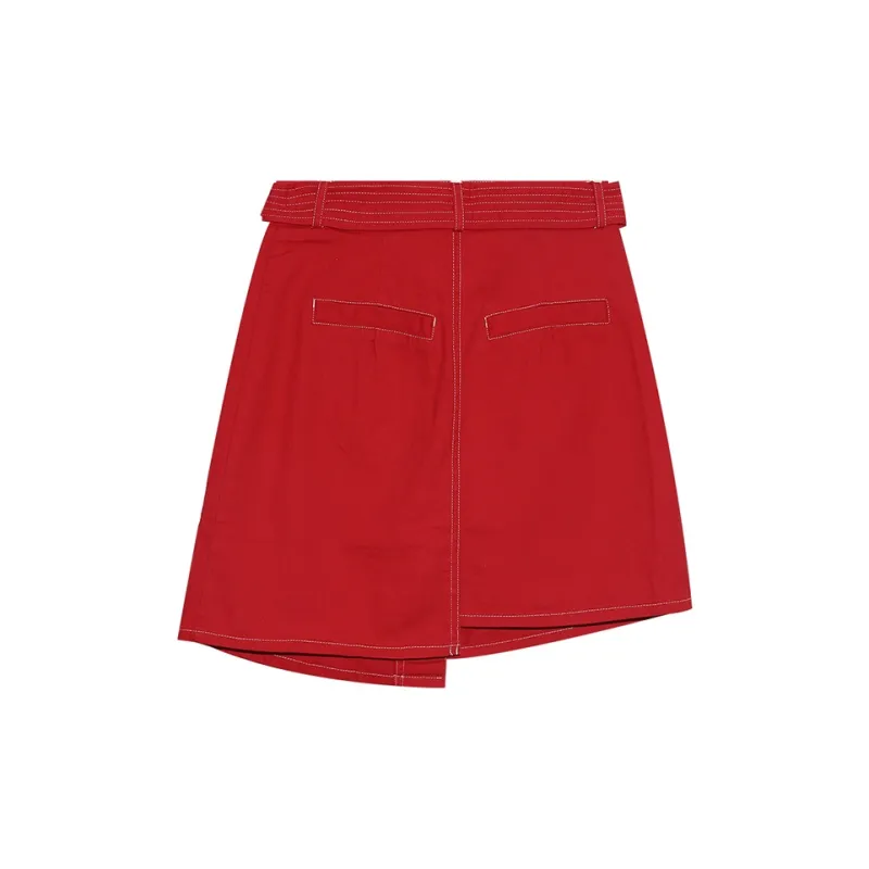 Tonlion Denim Short Skirts Women's Red-1
