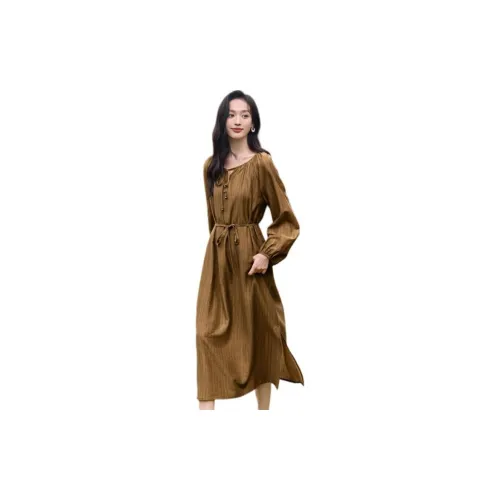 Mo Han Yi Mei Long-Sleeved Dresses Women's Mocha