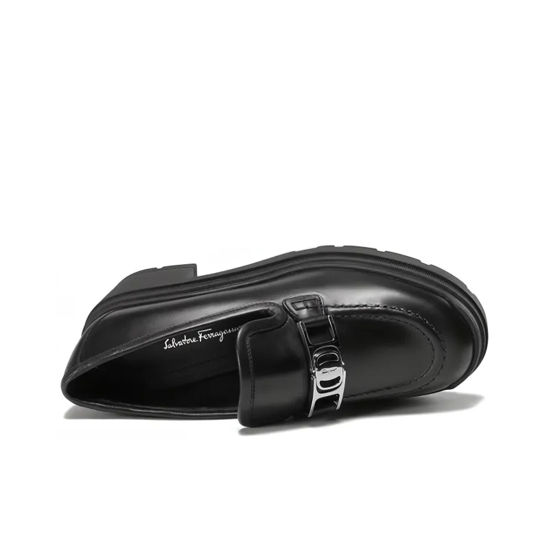 FERRAGAMO Vara Chain Leather 40mm Loafers-4