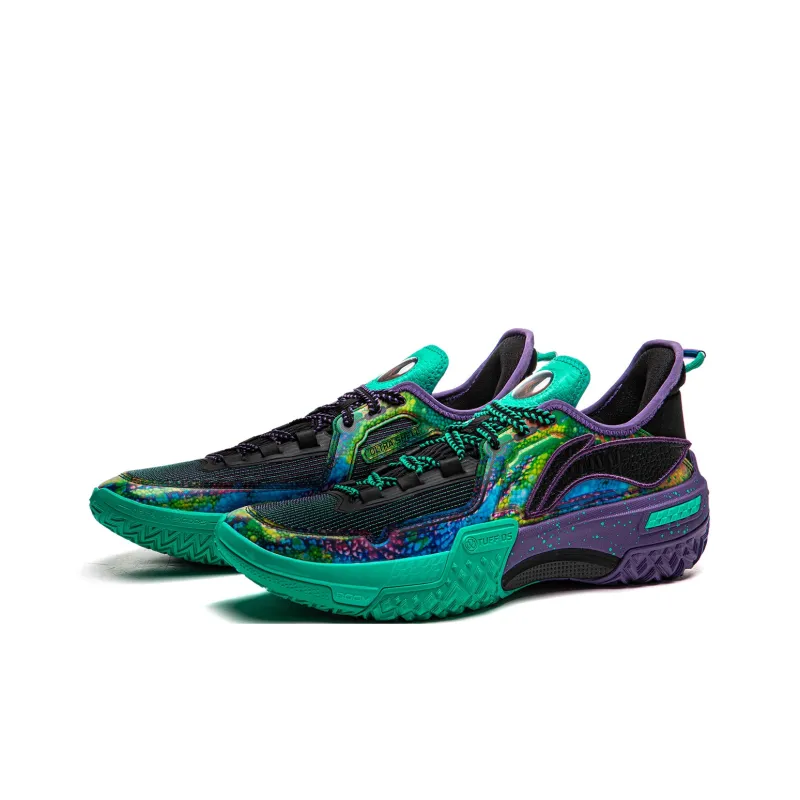 LiNing Shudder Cushioning Anti Slip And Wear Resistant Lightweight Rebound Low Top Basketball Shoes Men's Black Green-2