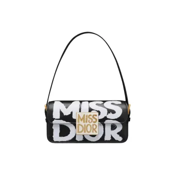 DIOR Miss Dior Calfskin Handbag, Shoulder Bag Women's Black & White