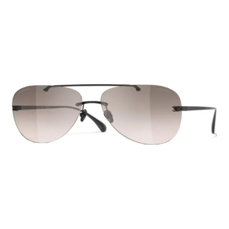 CHANEL Titanium Alloy Aviator Sunglasses Unisex Black-0