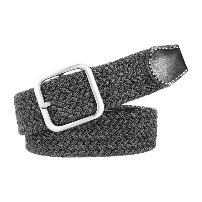 FUO Korean Style Woven Stretch Casual Alloy Free Perforated Pin Buckle Elastic Canvas Belt Unisex Width  3.8cm-0