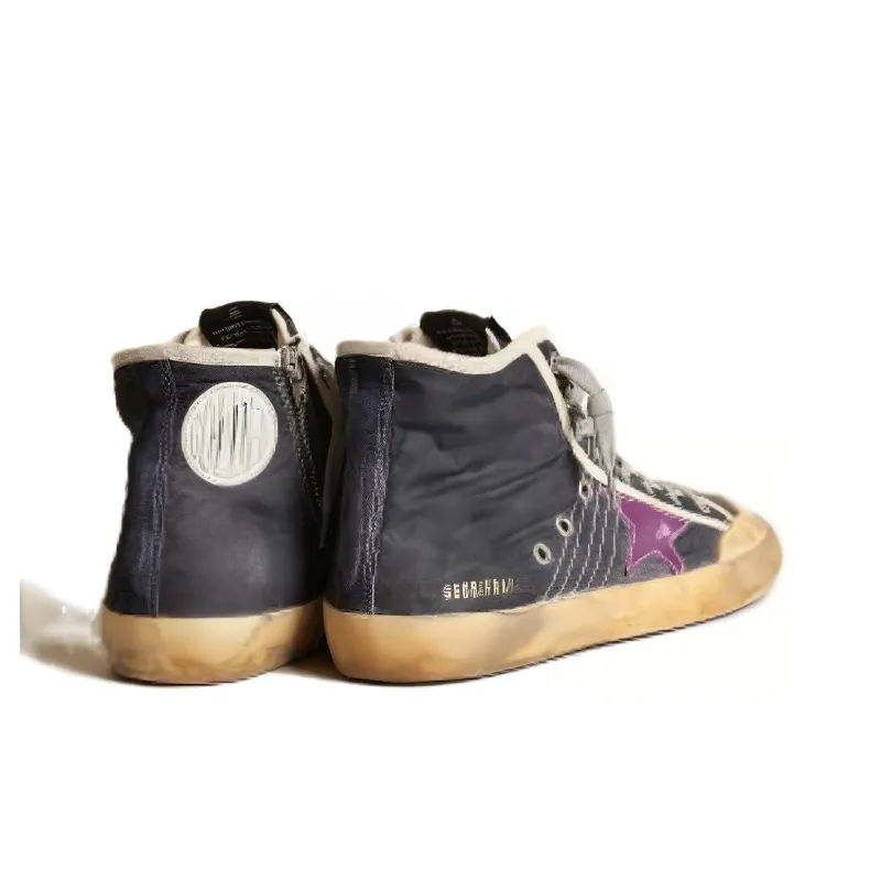 Golden Goose Francy High-Top Skateboard Shoes Men's Blue Vintage Version-3
