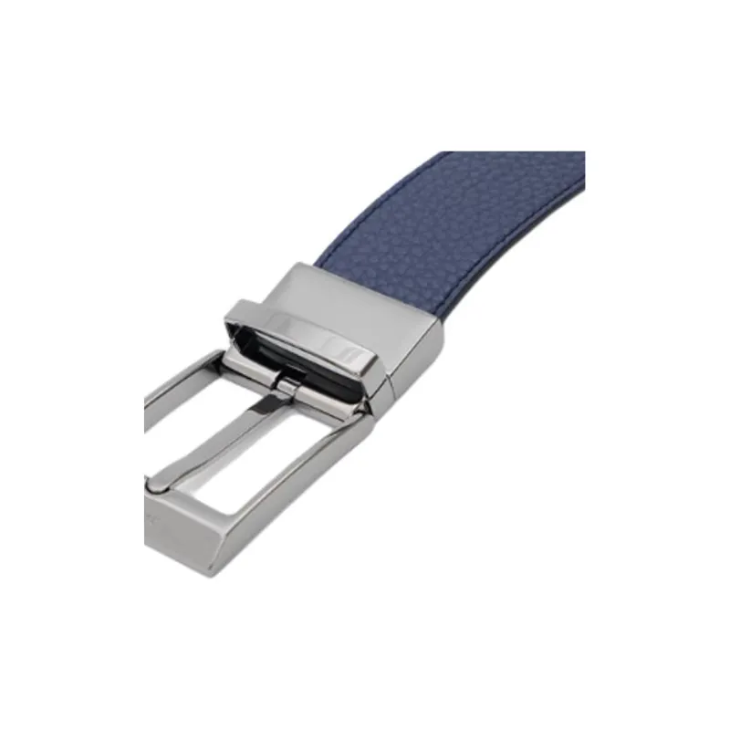 BALLY Letter Logo Textured Pin Buckle Cow Leather Leather Belts Men's Dark Blue Width 3.5CM-2