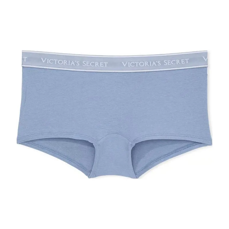 Victoria's Secret Cotton Logo Cotton Boyshort Panty / Faded Denim Underpants Women's 1 Pack Blue-0