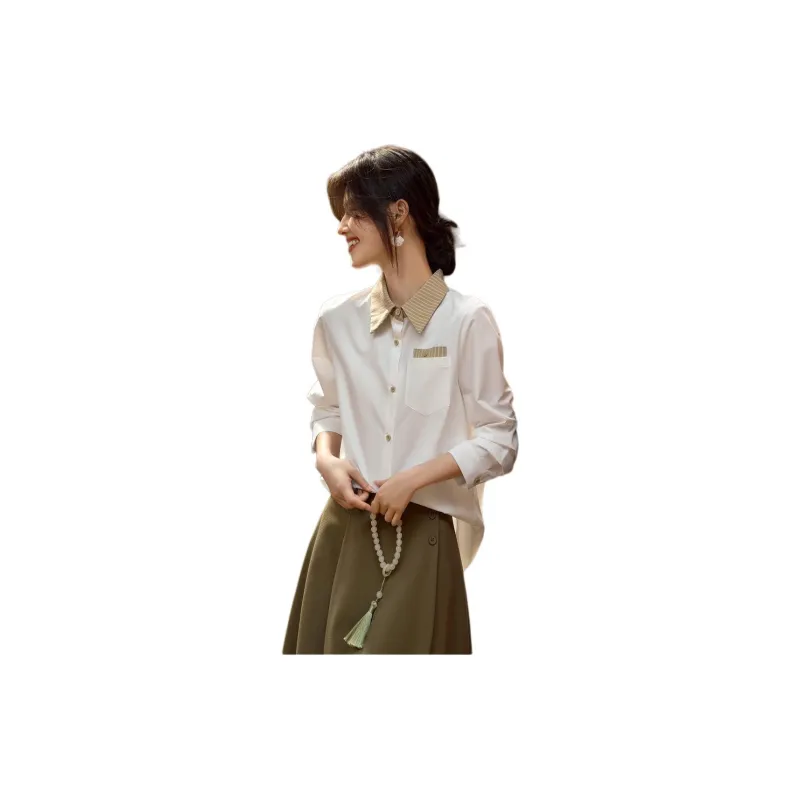 XWI Shirt Women's White & Green Stripes Pattern-2