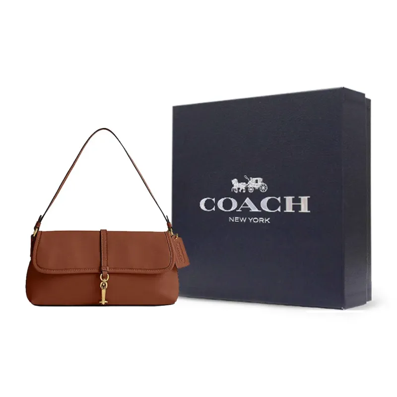 COACH Hamptons Cow Leather Handbag Medium Size Women's Brown-5