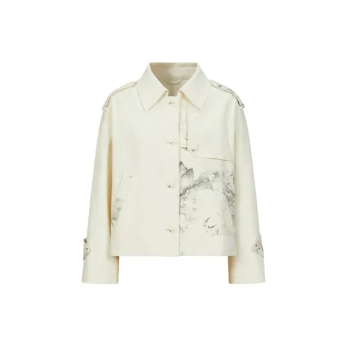 JZ. ANNAKRO Trench Coats Women's Floral Beige Yellow