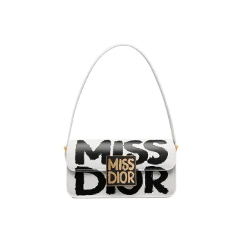 DIOR Miss Dior Calfskin Handbag, Shoulder Bag Women's White & Black