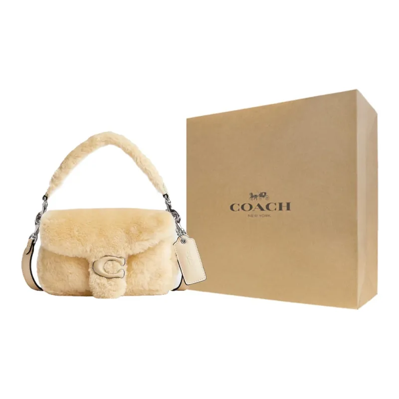 COACH Pillow Sheared Wool Handbag Shoulder Bag Small Size Women's Silver & Cream-6