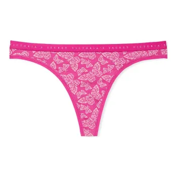 Victoria's Secret Stretch Cotton Thong Panty / Luscious Rose Butterflies Underpants Women's 1 Pack Sweet Style Rose
