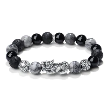 YINCHIE Obsidian S999 Fine Silver Beaded Bracelet Men's