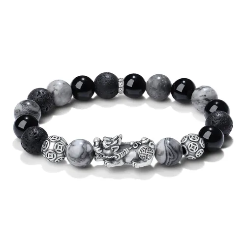 YINCHIE Obsidian S999 Fine Silver Beaded Bracelet Men's