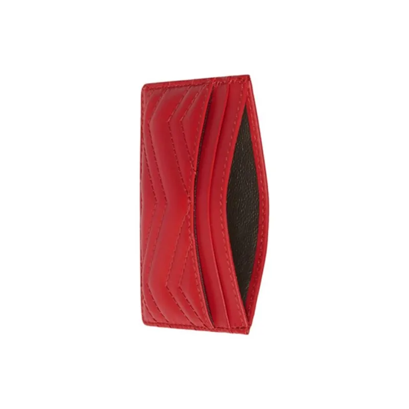 GUCCI GG Marmont Quilted Leather Cow Leather Card Clip Card Holder Women's Red-1