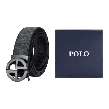POLO PVC Polyvinyl Chloride Leather Belts Men's Gunmetal Width 3.4cm