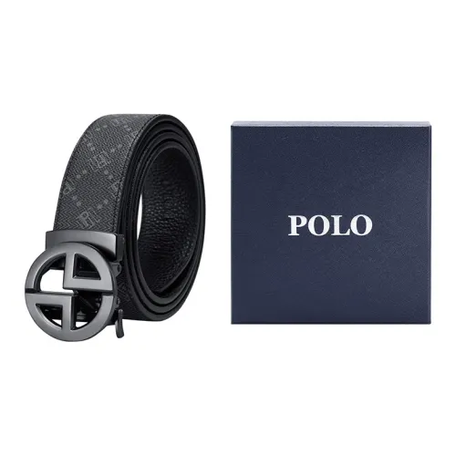 POLO PVC Polyvinyl Chloride Leather Belts Men's Gunmetal Width 3.4cm