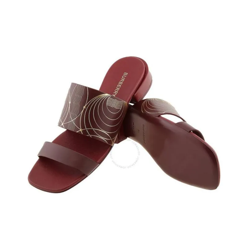 Burberry Slide Slippers Women's Red Brown-4