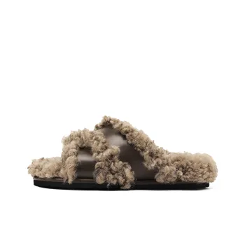 KMD EVA Leather Patchwork Fuzzy Quiet Abrasion Resistant Slide Slippers Women's