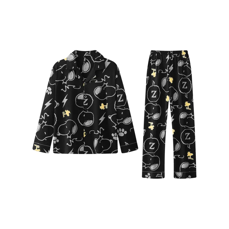 Gongdie x SNOOPY/ Pajama Set Men's Black-0