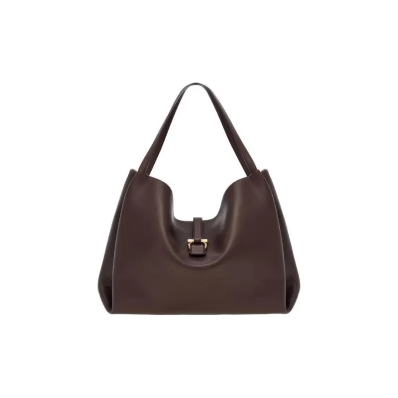 FERRAGAMO GANCINI Calfskin Tote Bag, Shopping Bag, Handbag Large Size Women's Brown-0