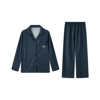 Sleep Pajama Set Unisex Blue Black Plaid