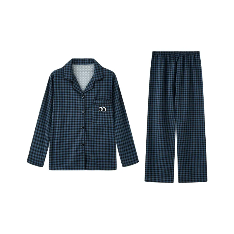 Sleep Pajama Set Unisex Blue Black Plaid-0