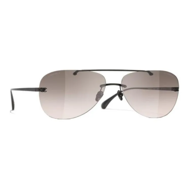 CHANEL Titanium Alloy Aviator Sunglasses Unisex Black-2