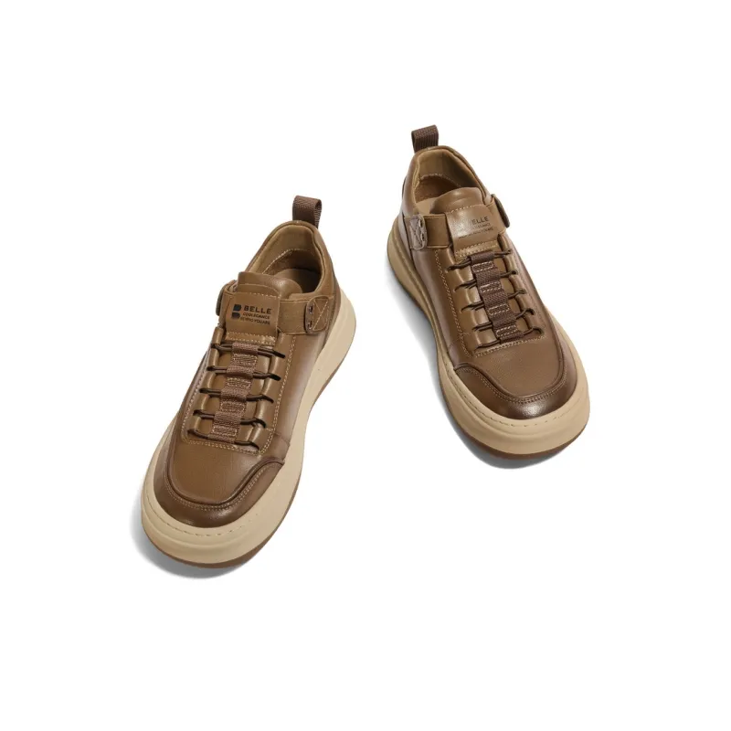 BELLE Anti Slip Wear Resistant Low Top Skateboard Shoes Men's Brown, Black-3