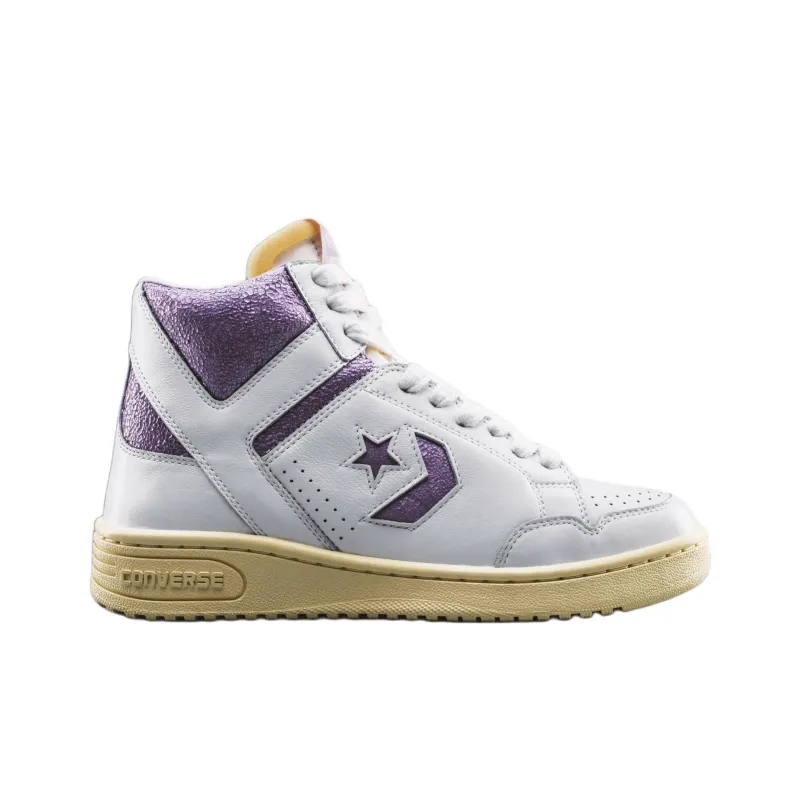 Converse Weapon Anti-Slip Wear-Resistant High-Top Skateboard Shoes Unisex White Purple-1