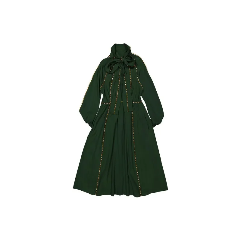 Burberry Long-Sleeved Dresses Women's Olive Green-1