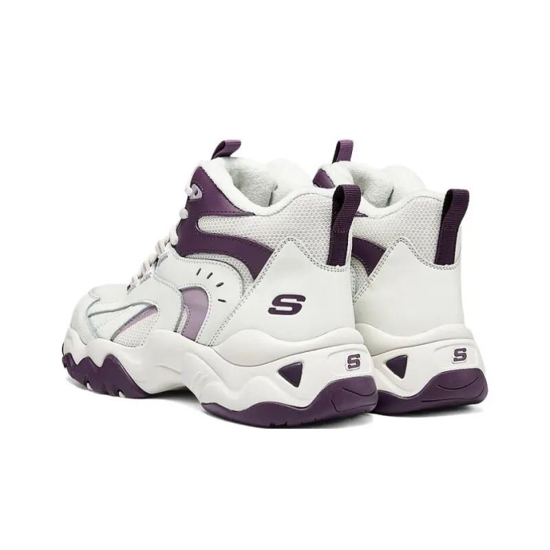 Skechers DLITES Anti Slip Wear Resistant Mid Top Casual Running Shoes Women's White Purple-3