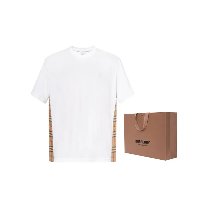 Burberry FW22 Check Panel Cotton T-shirt White-2