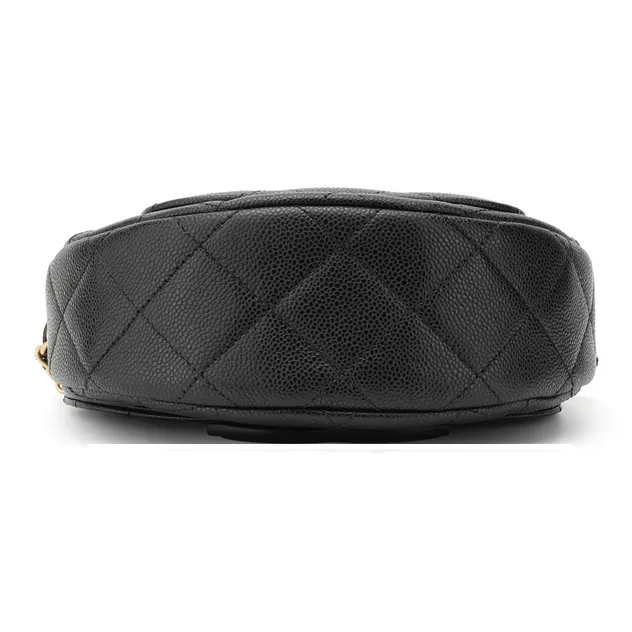 CHANEL Litchi Grain Cow Leather Crescent Bag, Flap Bag, Saddle Bag, Shoulder Bag, Crossbody Bag Trumpets Unisex Black-3