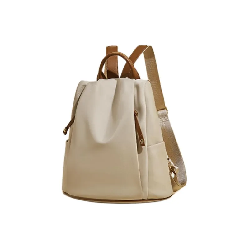 FOXER Fabric, Synthetic Leather Backpack For High School And University Students Women's Apricot-2