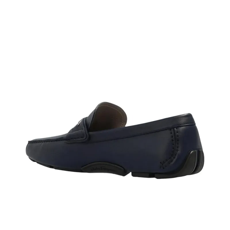 FERRAGAMO Gancini-plaque Leather Driver Shoes-3
