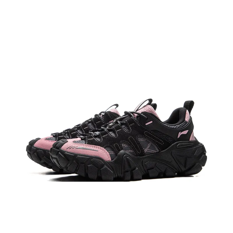 LiNing Dunes Cushioning Anti Slip Wear Resistant Breathable Height Increasing Low Top Casual Shoes Women's Black Pink-2