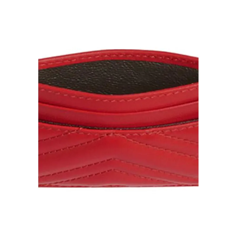 GUCCI GG Marmont Quilted Leather Cow Leather Card Clip Card Holder Women's Red-4