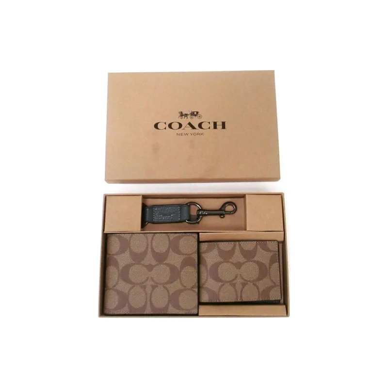 COACH Boxed Signature Coated Canvas Wallet Mini Men's Bronze & Khaki & Denim-2