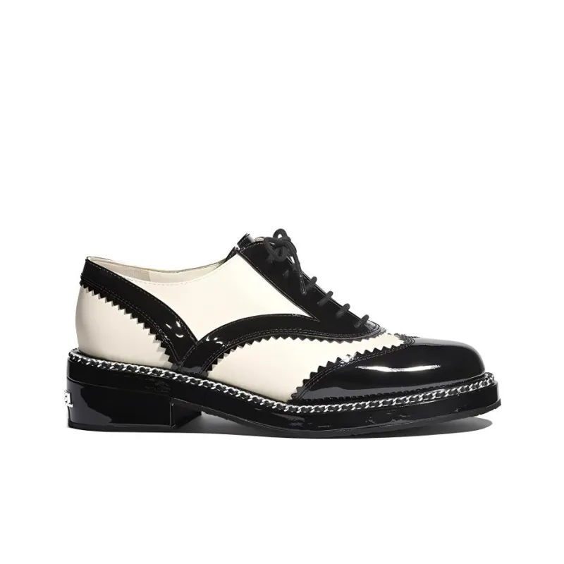 CHANEL Flat Shoes Women's Black White-1
