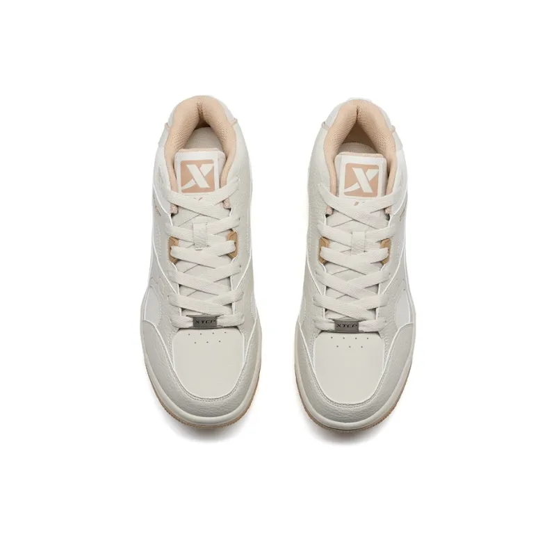 XTEP MXNAVI Map Coverage Abrasion Resistant Lightweight Mid Top Skateboard Shoes Men's Tea White-4