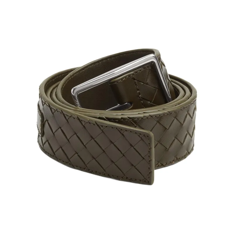 Bottega Veneta Woven Design, Pin Buckle Leather Belts Men's Green 3.5CM-1