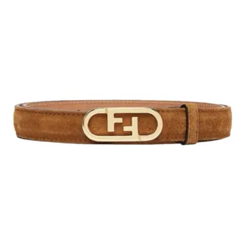 FENDI Letter Logo Design Cow Leather Leather Belts Women's Brown Width Approx. 2cm